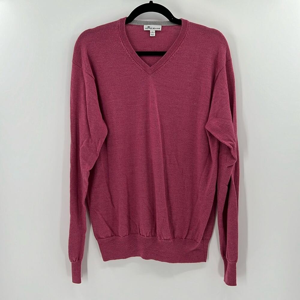 Peter Millar Men's V-Neck Wool/Silk Sweater - Pink - Large